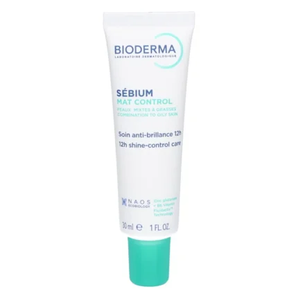 Tub alb de cremă matifiantă Bioderma Sebium Mat Control de 30 ml, cu capac verde