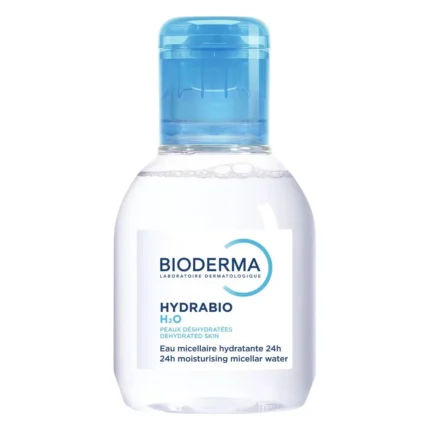 Flacon transparent de apă micelară Bioderma Hydrabio H2O de 100 ml, cu capac albastru