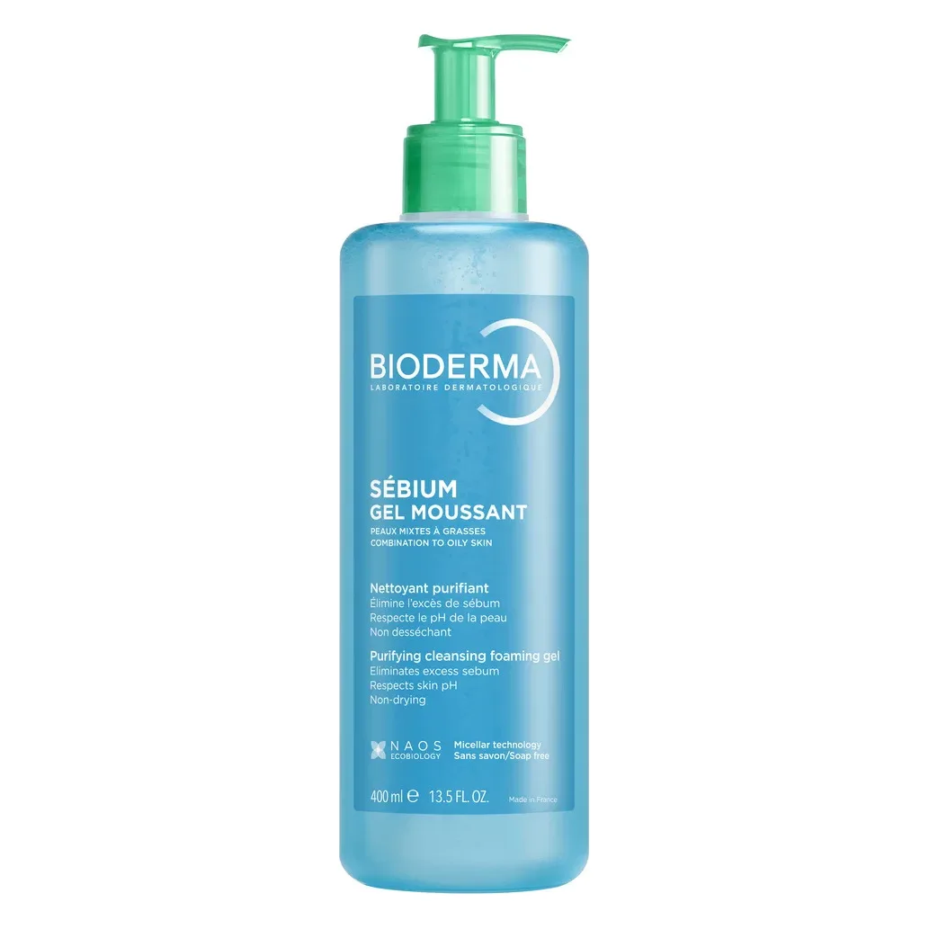 Gel spumant Bioderma Sebium 400 ml Flacon albastru cu pompă verde, Bioderma Sebium Gel spumant, 400 ml