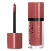 Flacon de ruj lichid Bourjois Rouge Edition Velvet cu capac roșu estompat și aplicatorul din burete alături