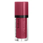 Flacon închis de ruj lichid Bourjois Rouge Edition Velvet, cu capac roșu rece și corp transparent