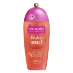 Flacon portocaliu cu buline mov de gel de duș Bourjois Wake me!, cu capac roz