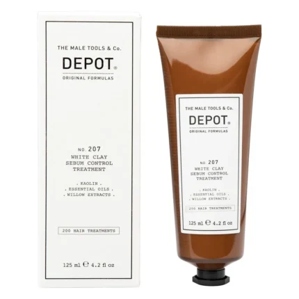 Tub maro de 125 ml și cutie albă Depot No. 207 White Clay Sebum Control Treatment