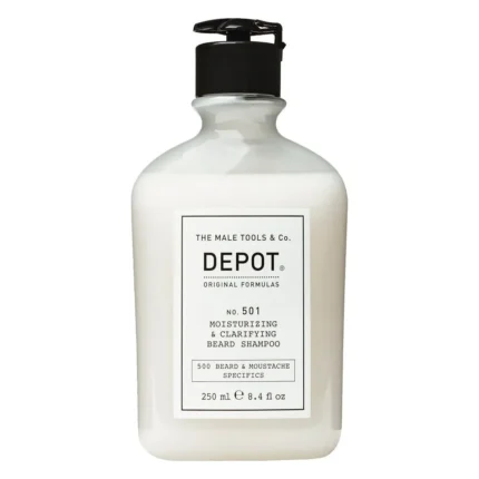 Flacon alb cu pompă de șampon pentru barbă Depot No. 501, etichetă albă, 250 ml
