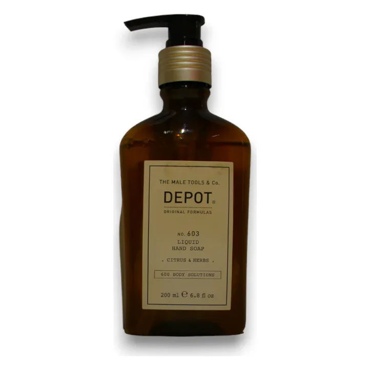 Săpun lichid de mâini Depot No. 603 Citrus & Herbs 200 ml Flacon maro cu pompă al săpunului lichid de mâini Depot No. 603 Citrus & Herbs, 200 ml
