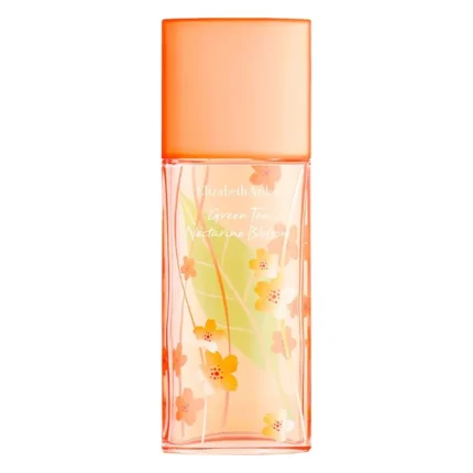Flacon de apă de toaletă Elizabeth Arden Green Tea Nectarine Blossom, cu imprimeu floral portocaliu și capac coral