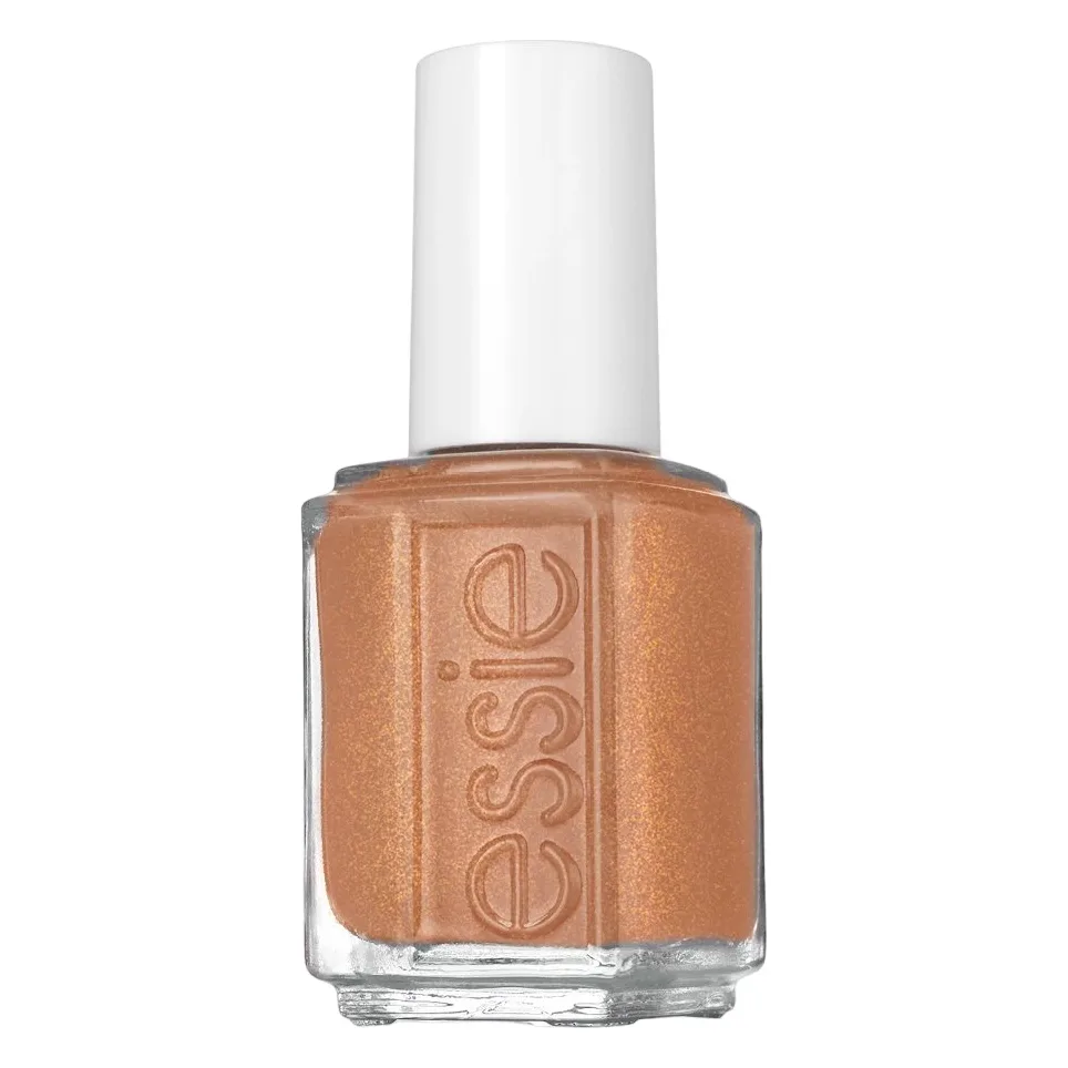 Lac de unghii Essie 557 Sunny Daze 13,5 ml Flacon de lac de unghii Essie cu lac nud chihlimbariu și sclipici auriu, capac alb