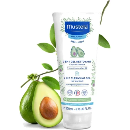Gel de curățare 2 în 1 pentru față și corp la bebeluși cu Avocado Perseose®, Mustela, 200 ml - Machiaj