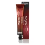 Tub și cutie de vopsea L’Oréal Professionnel Majirel, ambalaj roșu-arămiu, format de 50 ml