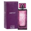 Cutie violet Lalique Amethyst lângă flaconul de 100 ml, cu mențiunea Eau de Parfum