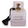Flacon pătrat de sticlă L'Amour Lalique de 50 ml, cu capac de sticlă și ciucure negru