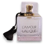 Flacon pătrat de sticlă L'Amour Lalique de 50 ml, cu capac de sticlă și ciucure negru