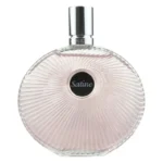 Flacon rotund din sticlă roz cu striații, apă de parfum Lalique Satine 100 ml, capac argintiu