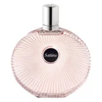 Flacon rotund din sticlă roz cu striații, apă de parfum Lalique Satine, capac argintiu