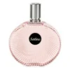 Flacon rotund din sticlă roz cu striații radiale, apă de parfum Lalique Satine, capac argintiu