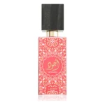 Flacon roz cu model auriu de apă de parfum Ajwad Lattafa, capac gri închis