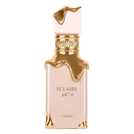 Flacon roz pal de apă de parfum Eclaire Lattafa, cu capac și accente aurii