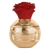 Flacon sferic auriu gravat de parfum Lahdath, cu capac în formă de trandafir roșu