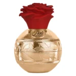 Flacon sferic auriu gravat de parfum Lahdath, cu capac în formă de trandafir roșu