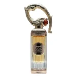 Flacon striat de apă de parfum Lattafa Sehr, cu capac auriu în formă de dragon