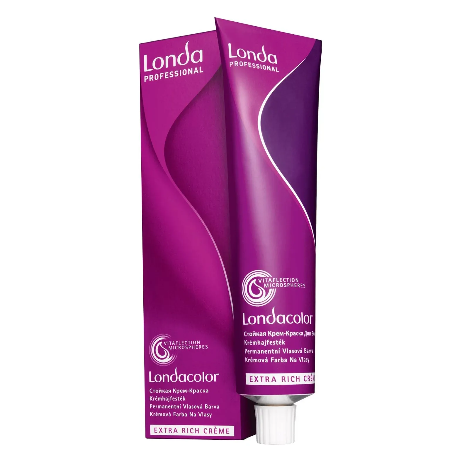 Vopsea permanentă Londacolor 7/71 Londa Professional 60 ml Tub și cutie mov de vopsea Londa Professional Londacolor Extra Rich Crème, 60 ml