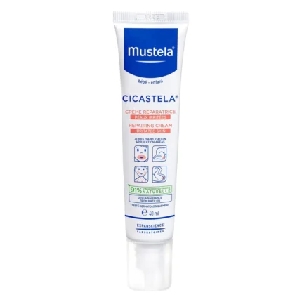 Tub alb de cremă reparatoare Mustela Cicastela de 40 ml, cu capac albastru
