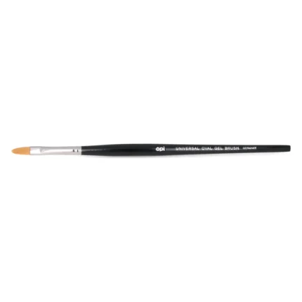 Pensulă cu mâner negru și vârf oval din fire chihlimbarii, cu inscripția UNIVERSAL OVAL GEL BRUSH