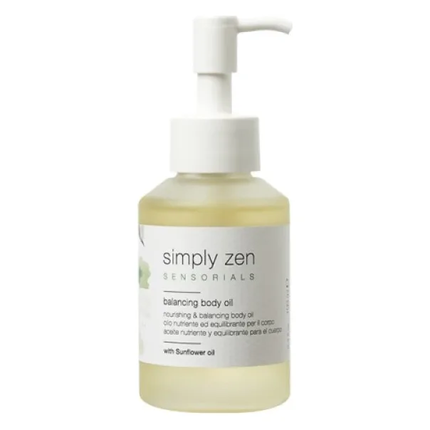 Ulei de corp Simply Zen Sensorials Balancing 100 ml Flacon alb cu pompă de ulei de corp Simply Zen Sensorials Balancing, etichetă verde