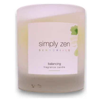 Borcan alb de lumânare parfumată Simply Zen Sensorials Balancing, cu etichetă verde