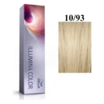 Cutie Wella Illumina Color 10/93 lângă mostra de culoare blond luminos deschis cendré auriu