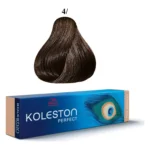 Cutie albastră Koleston Perfect Pure Naturals și mostra de culoare a nuanței 4/