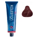 Tub albastru Koleston Perfect Vibrant Reds de 60 ml și mostră de păr mahon închis