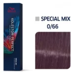 Cutie albastră Koleston Perfect Special Mix lângă mostra de culoare violet a nuanței 0/66