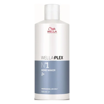 Flacon alb WellaPlex N°1 Bond Maker de 500 ml, cu banda albastră și capac alb
